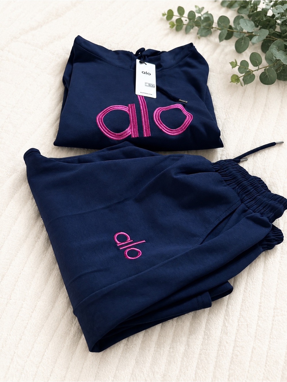 Fashion Navy Blue Hoodie & Wide Leg Pants Set Embroidered Logo NWT